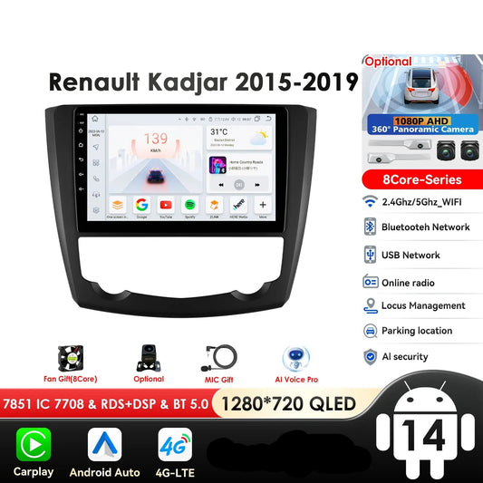 Renault Kadjar 2015-2019  9" Android 14 Carplay Android auto wireless wifi bt gps 4g AUTM83VU