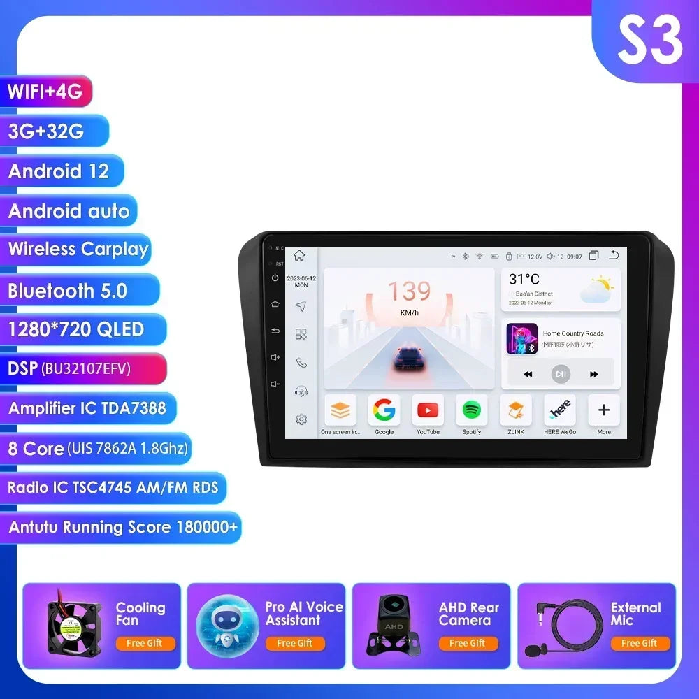 Mazda 3 2004-2009 9" / 10,33"  Android 14 Carplay Android auto wireless wifi bt gps 4g AUTMZAMD3