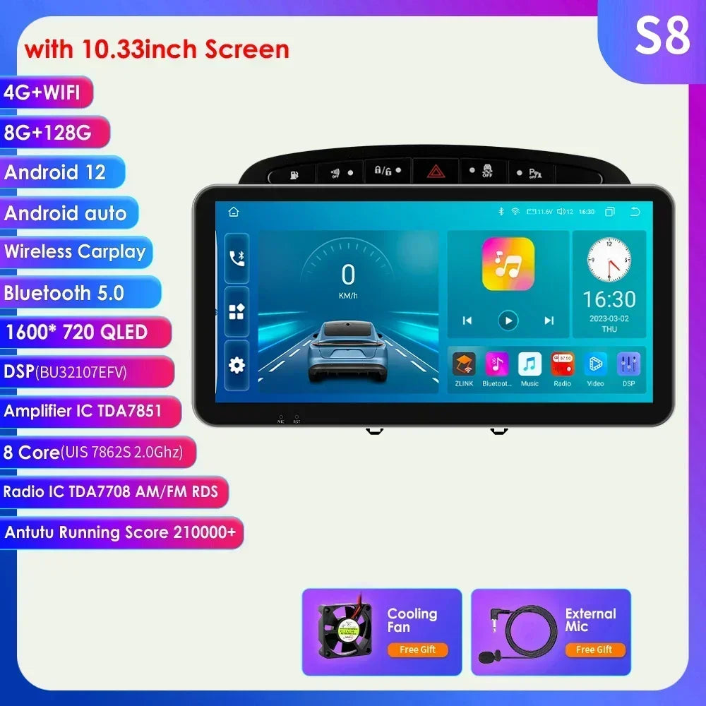 Peugeot 308 308SW Peugeot 9" Android 14 Carplay Android auto wireless wifi bt gps 4g  AUTMAJNZ