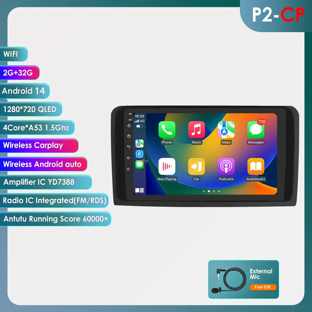 Mercedes ML W164 X164 ML350 ML300 GL500 ML320 ML280 GL350  9" Android 14 Carplay Android auto wireless wifi bt gps 4g AUTMMQVN