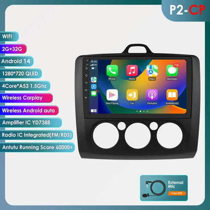 Ford Focus 2 3 Mk2 Mk3 2004-2011 9" Android 14 Carplay Android auto wireless wifi bt gps 4g  AUTMG5XX
