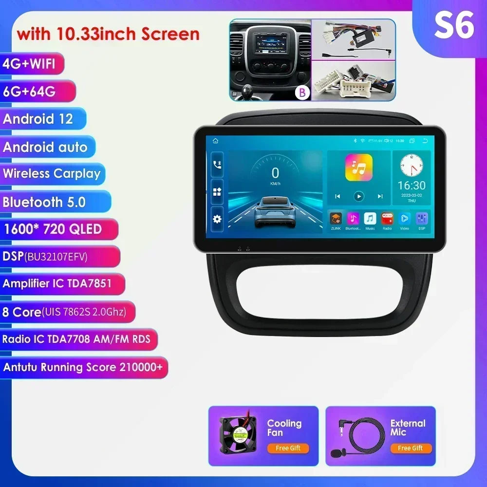 Renault Trafic 3 / Opel Vivaro B 2014-2021 9" 10.33''  9" Android 14 Carplay Android auto wireless wifi bt gps 4g AUTMUYH9