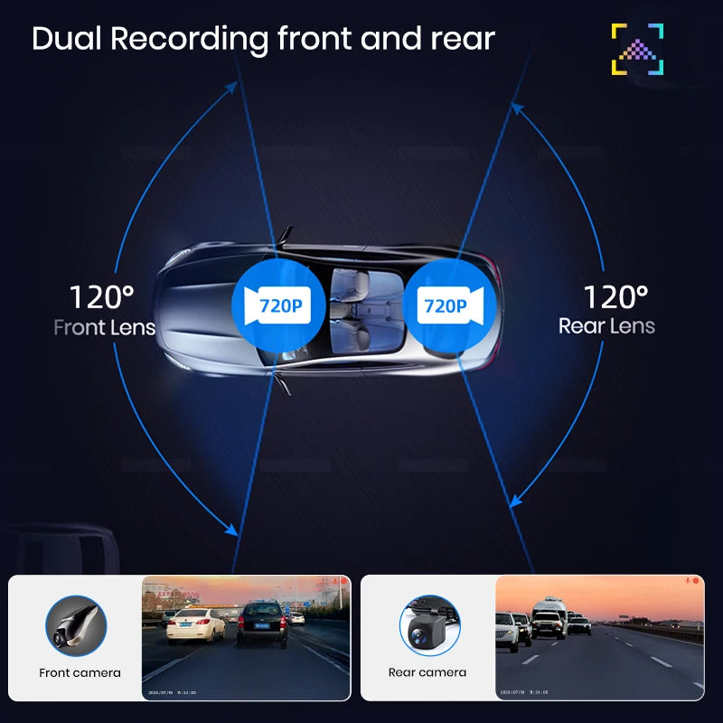 DOPPIO Dashcam anteriore e posteriore 720P ADAS Mini Car DVR   120 °  Videoregistratore automatico  AUTMDVD2D