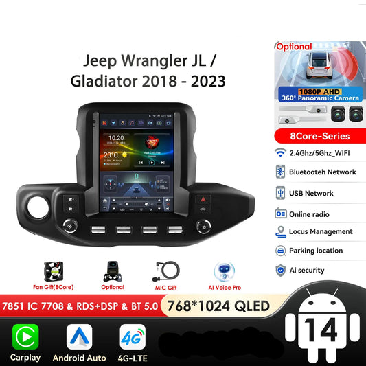 Jeep Wrangler JL Gladiator 2018-2023  9,7" Android 14 Carplay Android auto wireless wifi bt gps 4g  AUTM4XE5