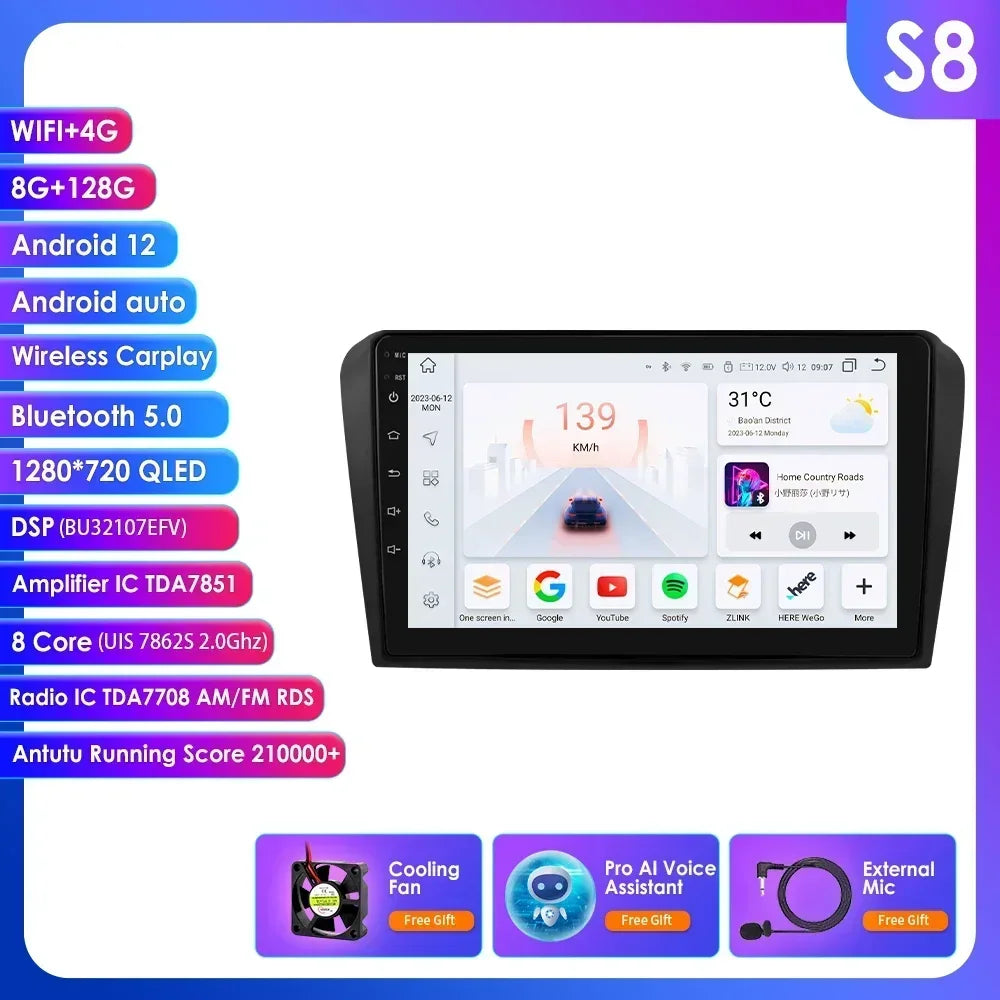 Mazda 3 2004-2009 9" / 10,33"  Android 14 Carplay Android auto wireless wifi bt gps 4g AUTMZAMD3
