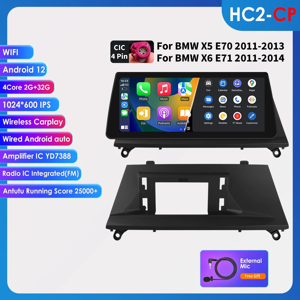 BMW X5 E70 X6 E71 CCC CIC 10,25" Android 14 Carplay Android auto wireless wifi bt gps 4g AUTM9L6U