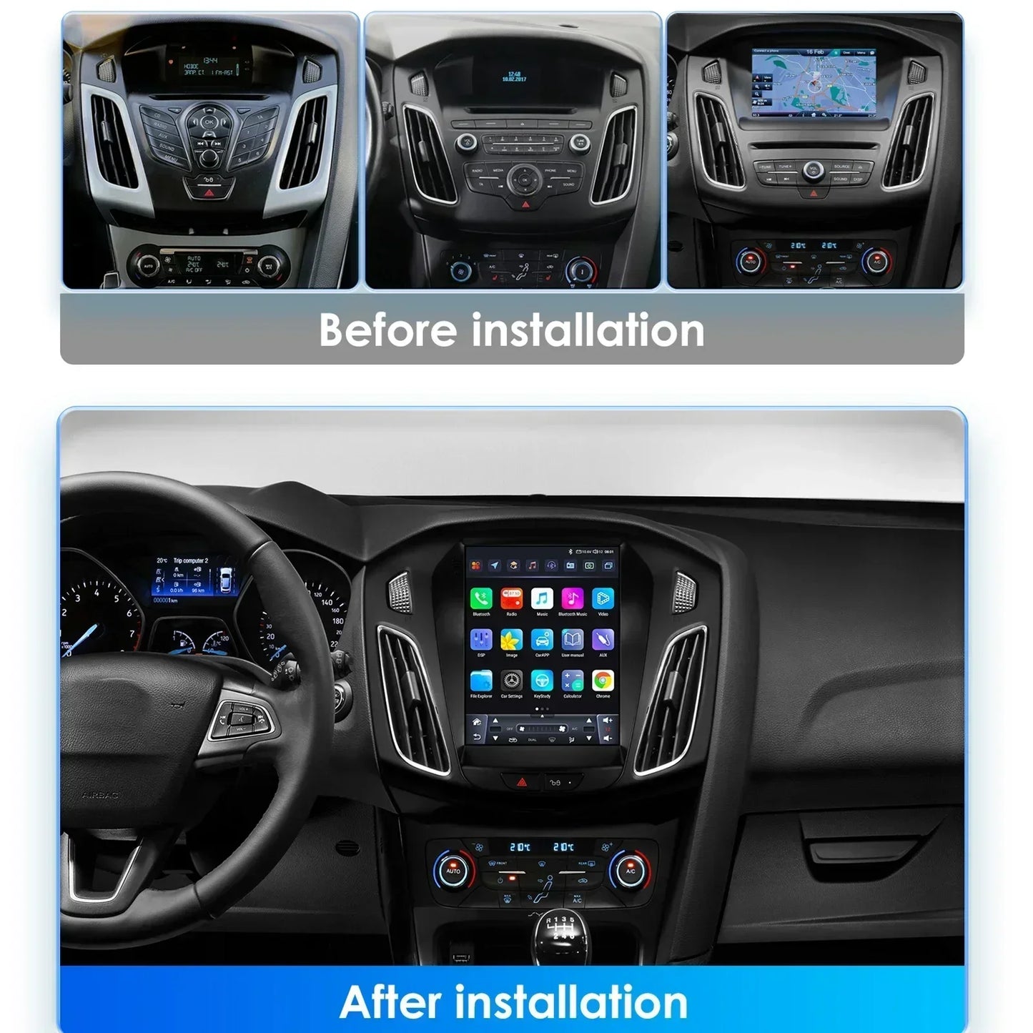 Ford Focus 3 MK3 2011-2019  Tesla Style 9,7" Android 14 Carplay Android auto wireless wifi bt gps 4g  AUTMWCH0