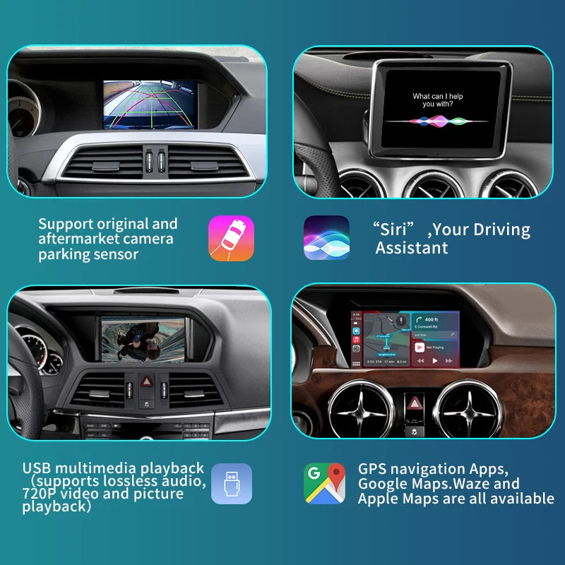 Mercedes Benz A - W176 B- W246 CLA GLA  C-W204 E- W212 C207 CLS W218 ML GL GLK SLK R72 G W463  wireless carplay android auto gps mirrorlink AUTMMMBCS