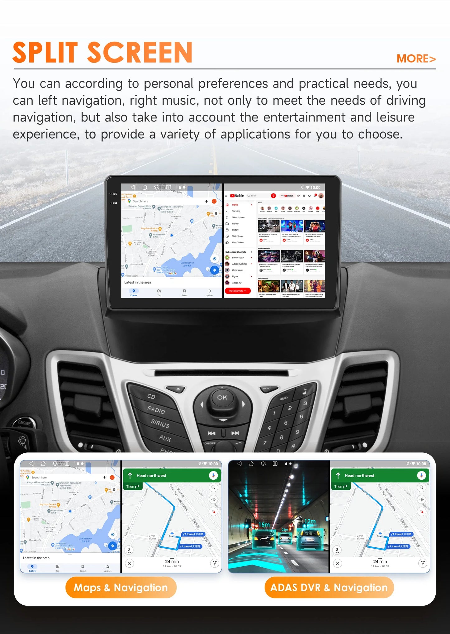 Ford Fiesta 2009-2017 9" Android 14 Carplay Android auto wireless wifi bt gps 4g  AUTMQZ61