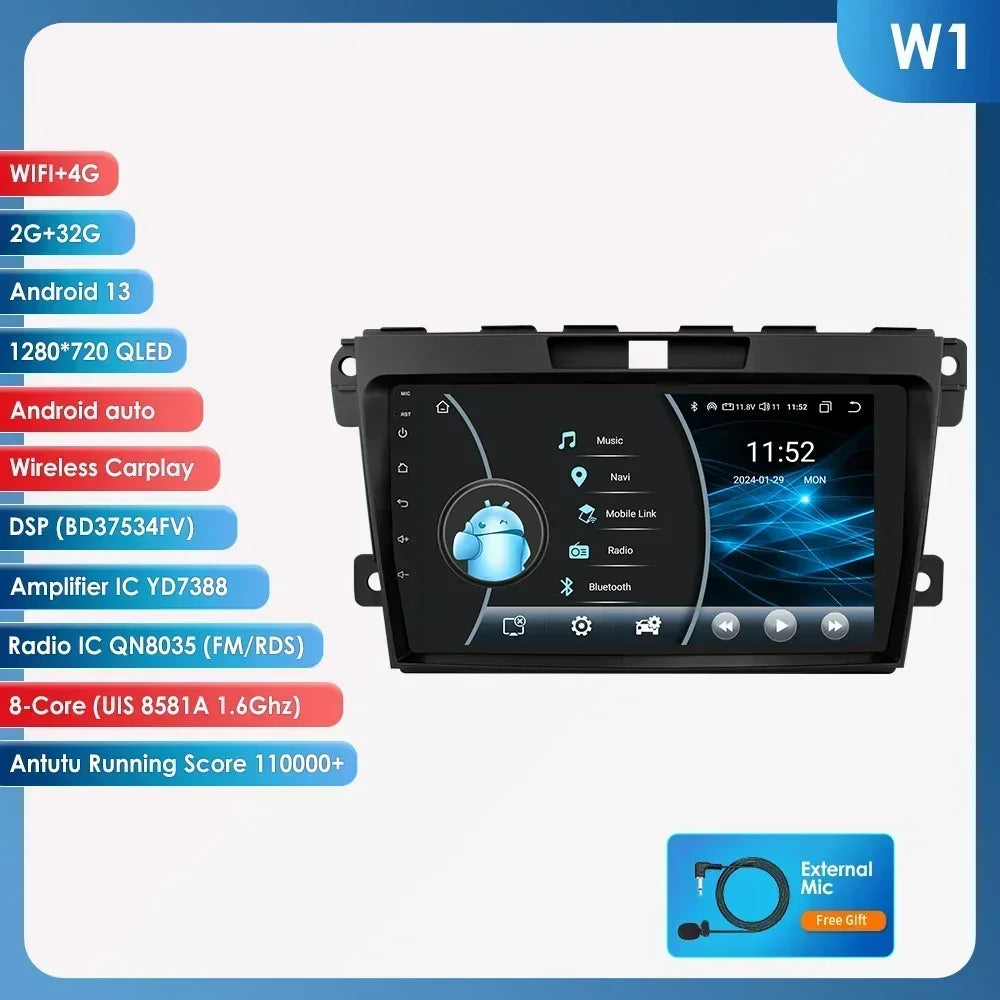 MAZDA  CX 7 2008-2015 9" Android 14 Carplay Android auto wireless wifi bt gps 4g AUTMCX7ZDM