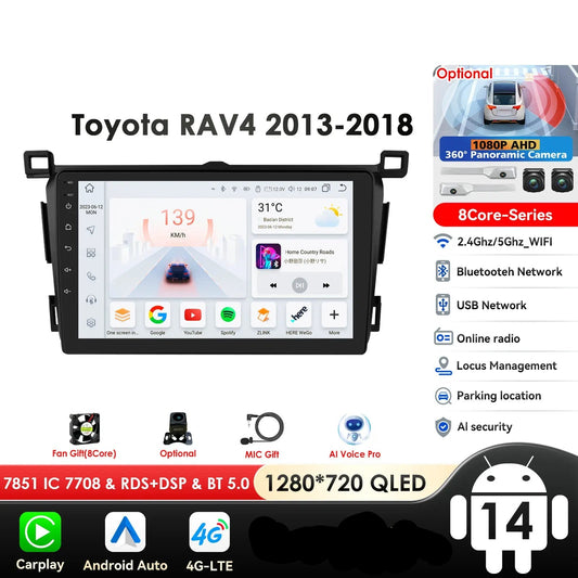 Toyota RAV4 Rav 4 2013-2018 9" Android 14 Carplay Android auto wireless wifi bt gps 4g  AUTM4VARTY