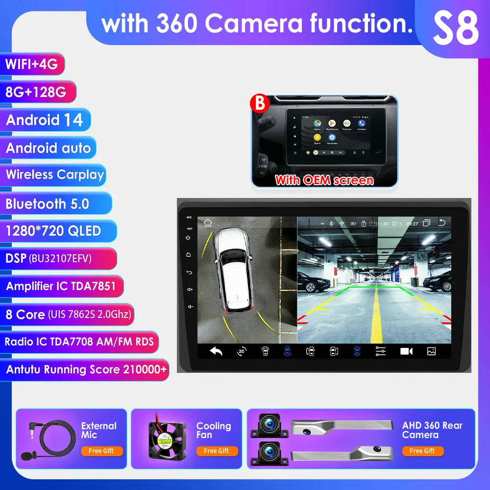 Renault Duster HM 2 Arkana 10,1" / 10,33" Android 14 Carplay Android auto wireless wifi bt gps 4g AUTMLWKH