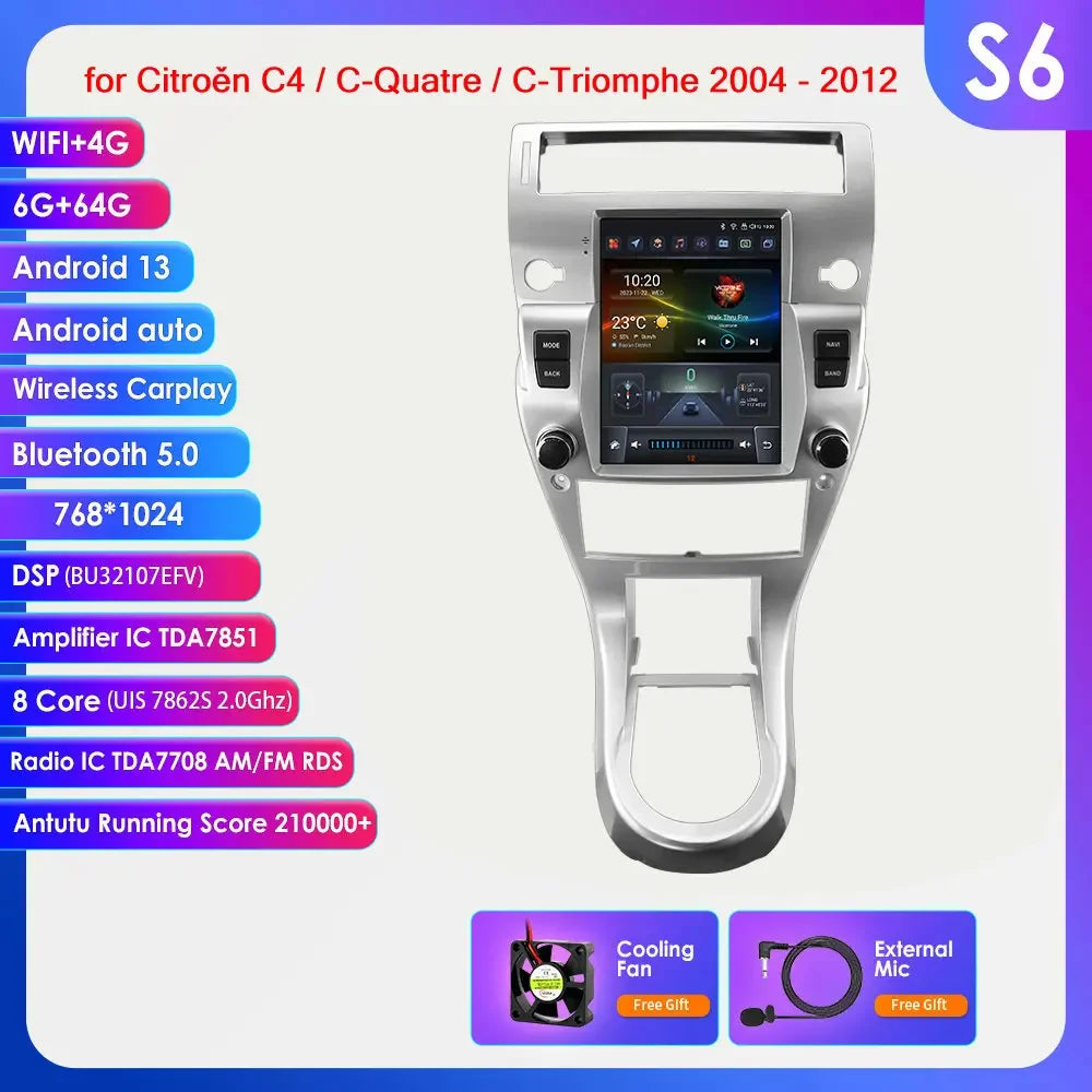 Citroen C4 C-Triomphe Quatre 2004-2014 9,7" Android 14 Carplay Android auto wireless wifi bt gps 4g AUTMZRKL
