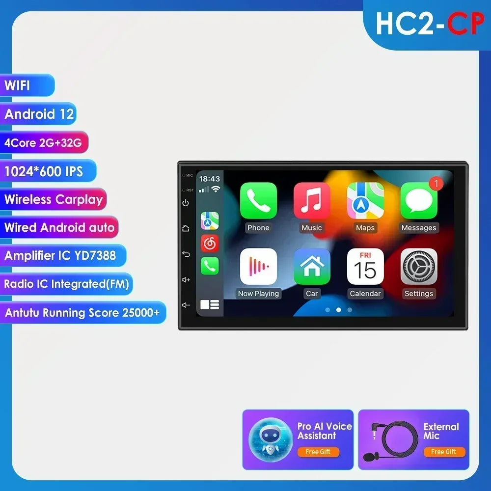 Universale 2 DIN 7" Android 14 Carplay Android auto wireless wifi bt gps 4g AUTMIYLG