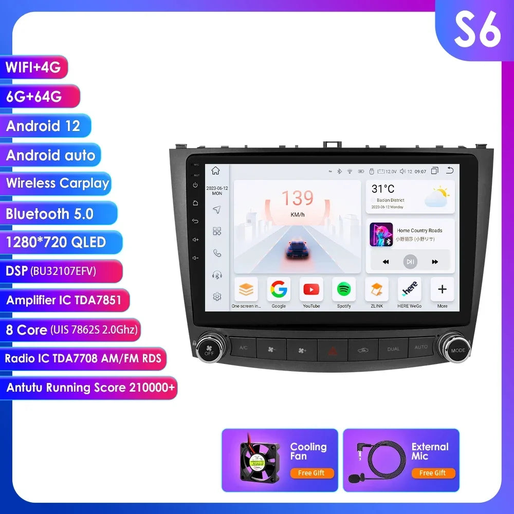 Lexus IS250 IS300 IS200 IS220 IS350 2006-2012  10,1" Android 14 Carplay Android auto wireless wifi bt gps 4g AUTMISXLM