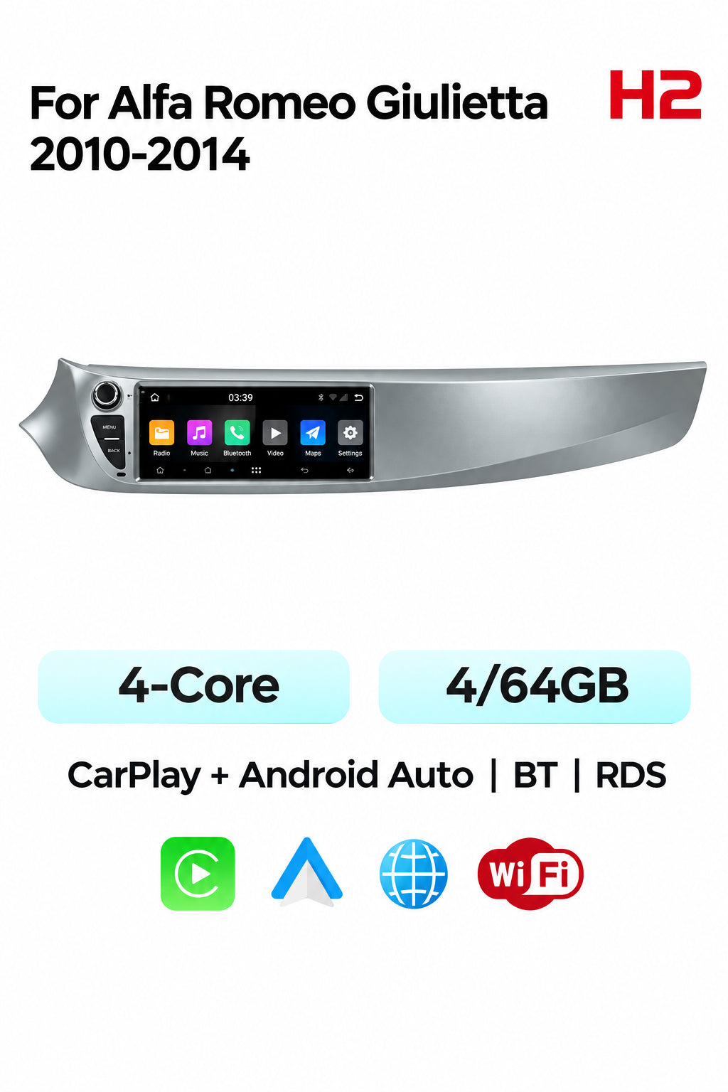 Alfa Romeo Giulietta 2010-2014 10.26" Autoradio  Carplay Android Wireless Auto 4G WIFI RDS BT DSP IPS 1600*600 Touch Display Screen Audio GPS AUTMAFGTRO
