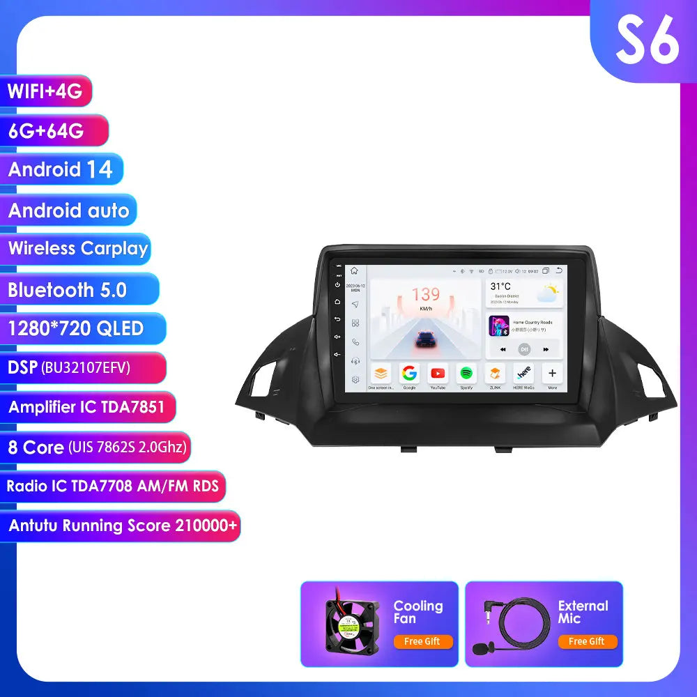 Ford Kuga 2 2013 - 2017 C MAX  C-MAX 2010 - 2017   9" Android 14 Carplay Android auto wireless wifi bt gps 4g AUTMPLDD