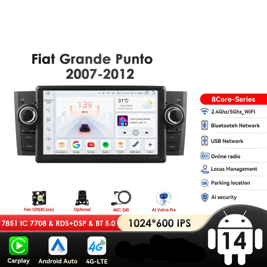 Fiat Grande Punto 7" Android 14 Carplay Android auto wireless wifi bt gps 4g  AUTMQ2E8