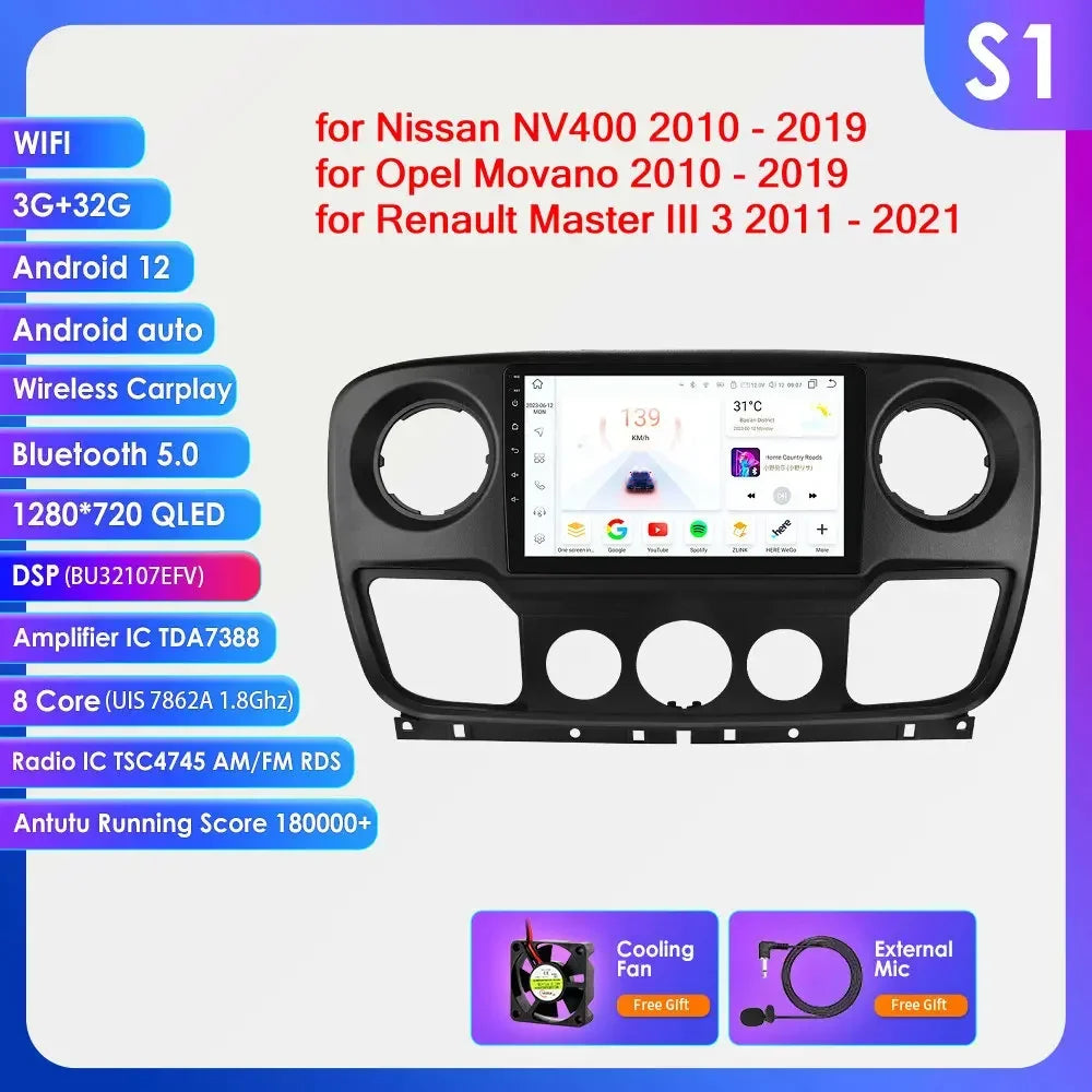 Nissan NV400 2010 -2019 10,1" / 10,33" Android 14 Carplay Android auto wireless wifi bt gps 4g AUTM1OGW