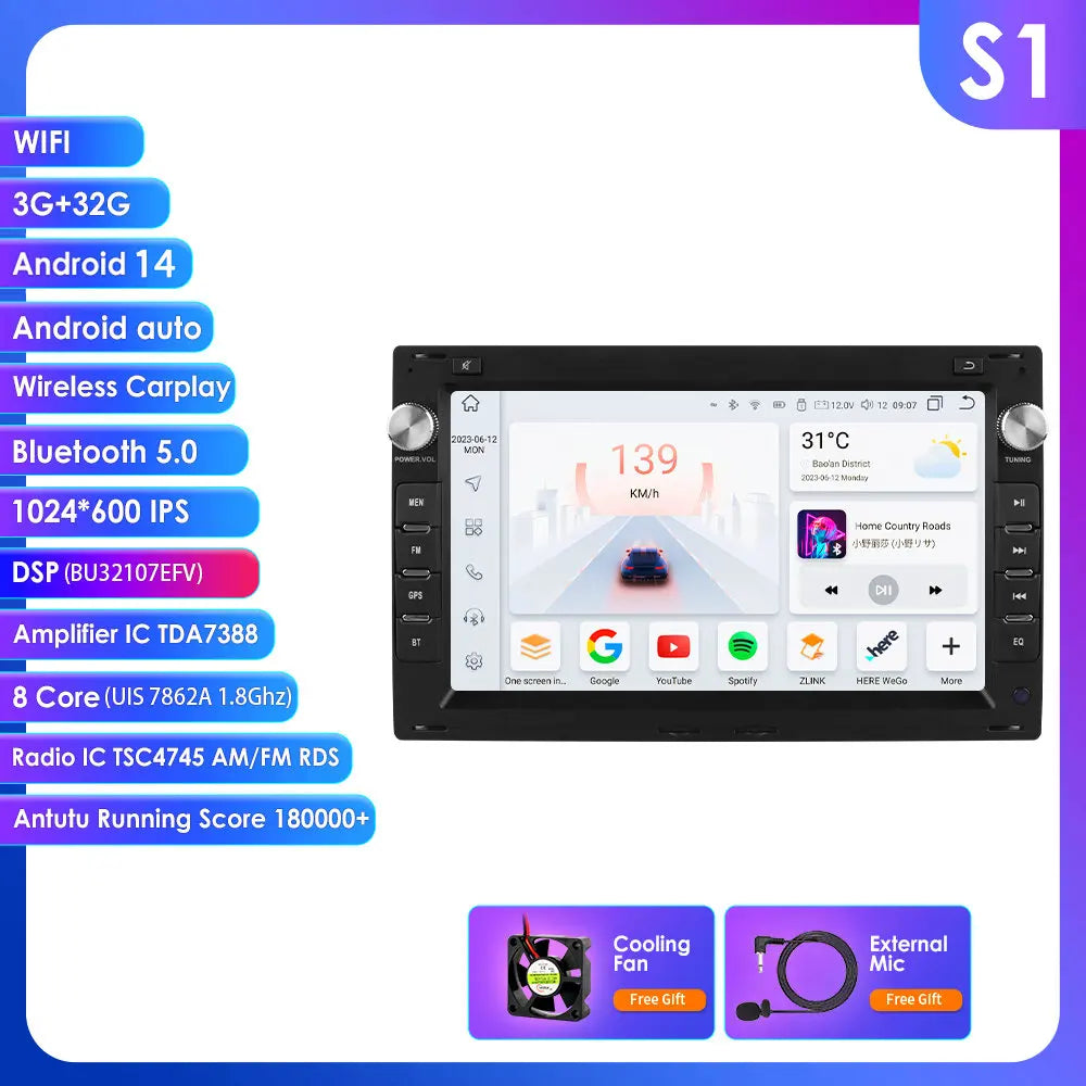 VW Golf 4 Passat POLO Transport T5 Multivan Seat Jetta 7" Android 14 Carplay Android auto wireless wifi bt gps 4g AUTMY82N