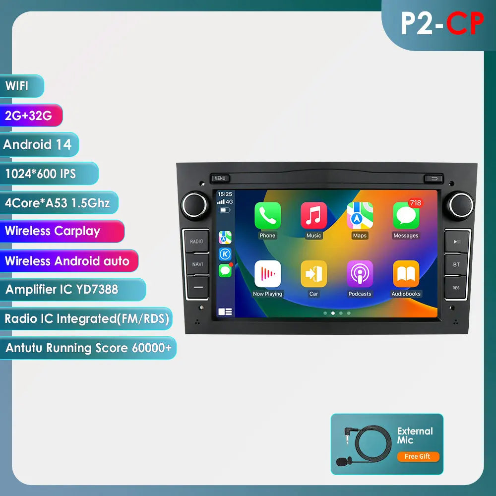 Opel Astra H J 2004 Vectra Vauxhall Antara Zafira Corsa C D Vivaro Meriva 7" Android 14 Carplay Android auto wireless wifi bt gps 4g   AUTMV0E4