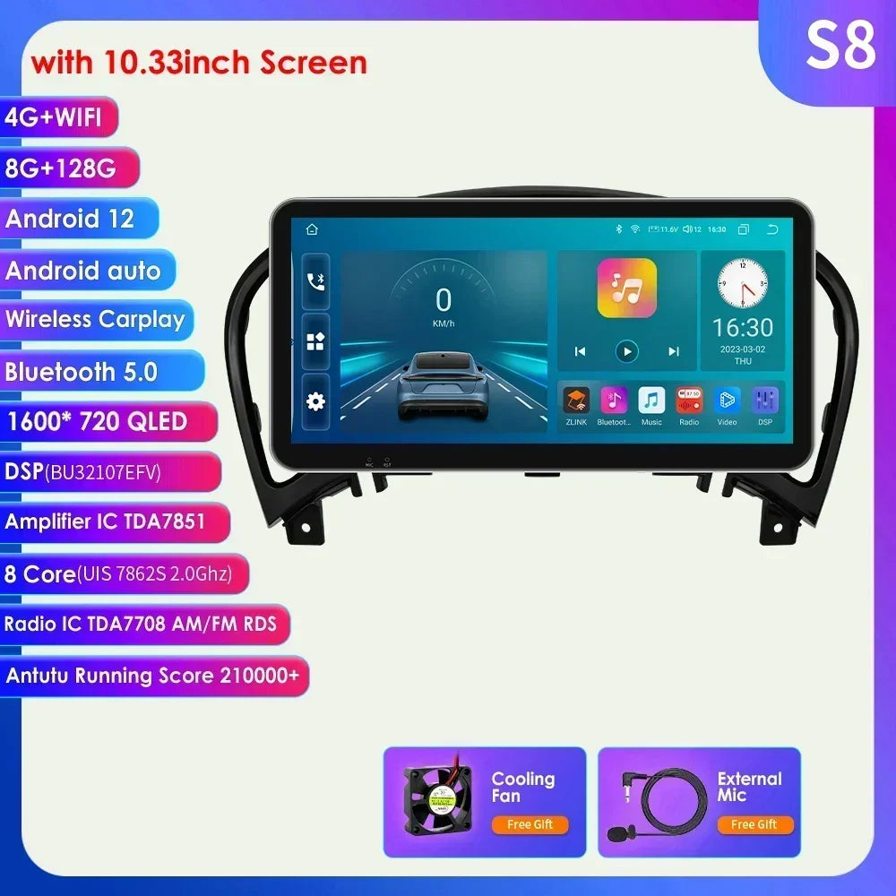 Nissan Juke YF15 2010-2014 9" Android 14 Carplay Android auto wireless wifi bt gps 4g AUTMKJSN