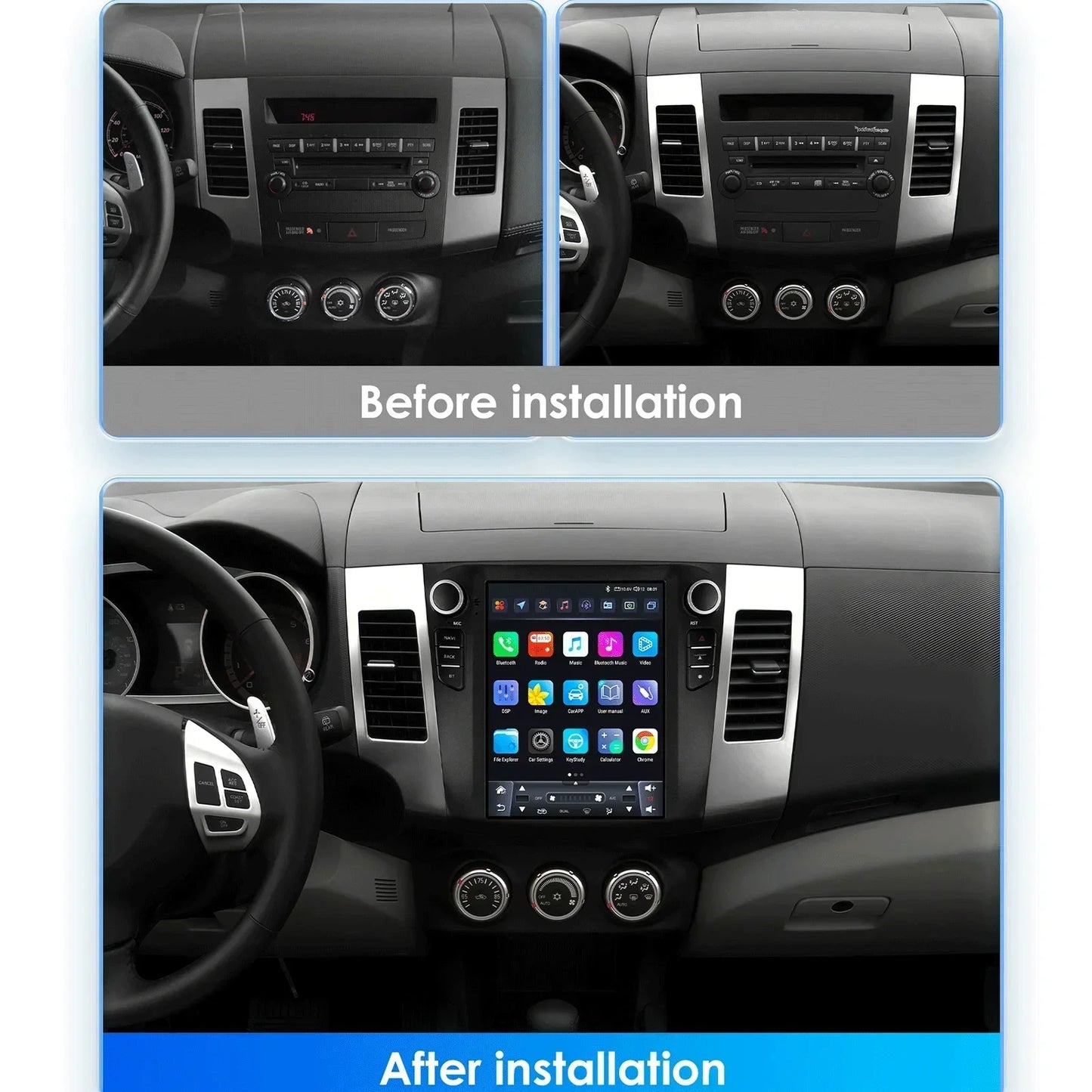 Mitsubishi Outlander Xl 2 2008-2013 9,7" Android 14 Carplay Android auto wireless wifi bt gps 4g AUTMXLOMX