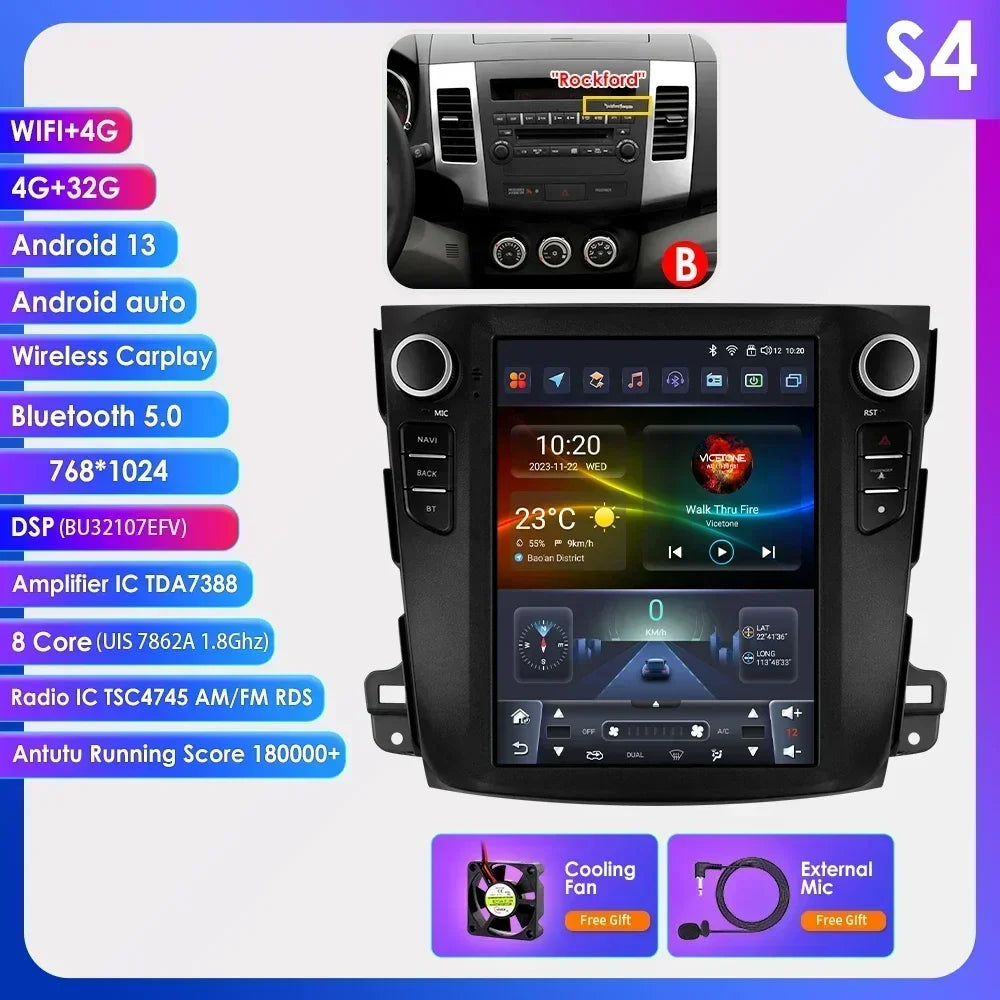 Mitsubishi Outlander Xl 2 2008-2013 9,7" Android 14 Carplay Android auto wireless wifi bt gps 4g AUTMXLOMX