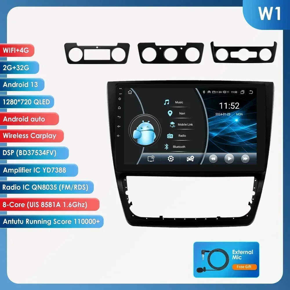Skoda Yeti 5L 2009-2014 10,1" Android 14 Carplay Android auto wireless wifi bt gps 4g  AUTMDTJX