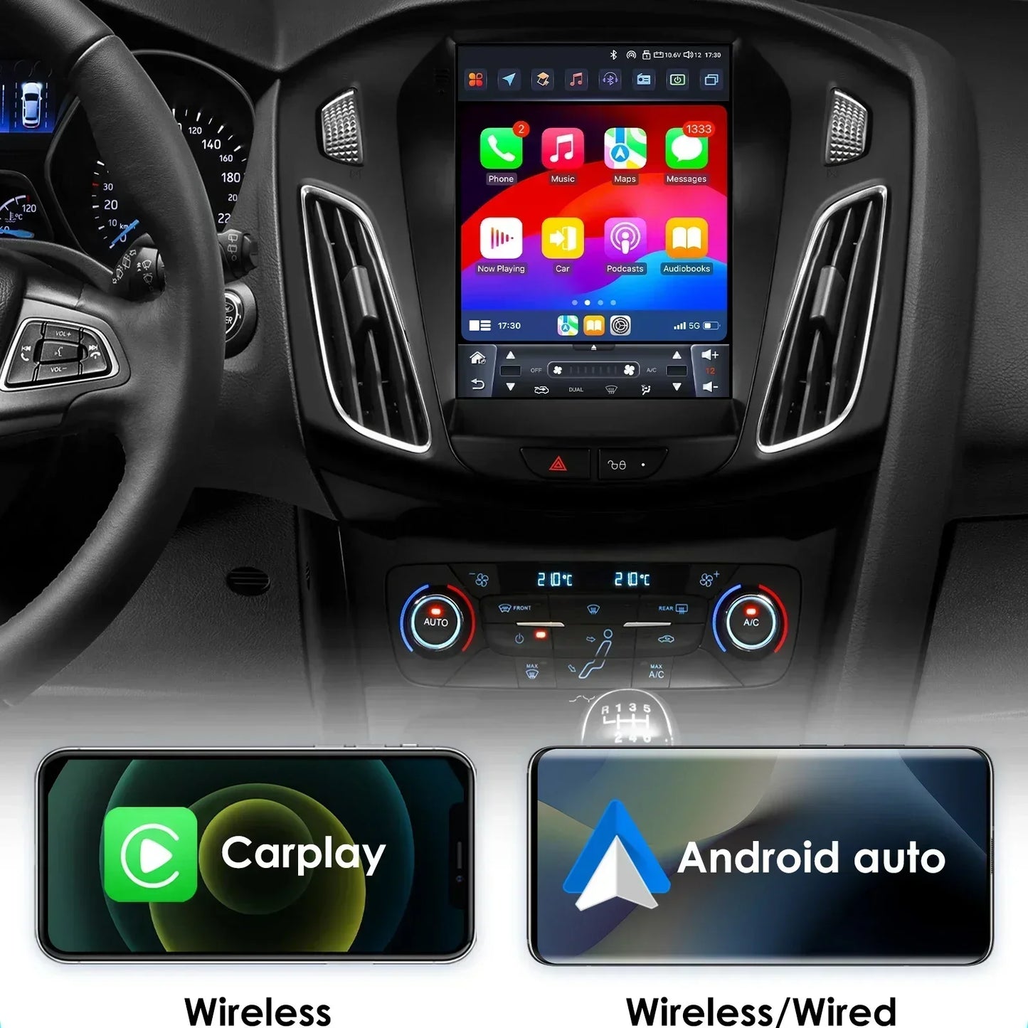 Ford Focus 3 MK3 2011-2019  Tesla Style 9,7" Android 14 Carplay Android auto wireless wifi bt gps 4g  AUTMWCH0