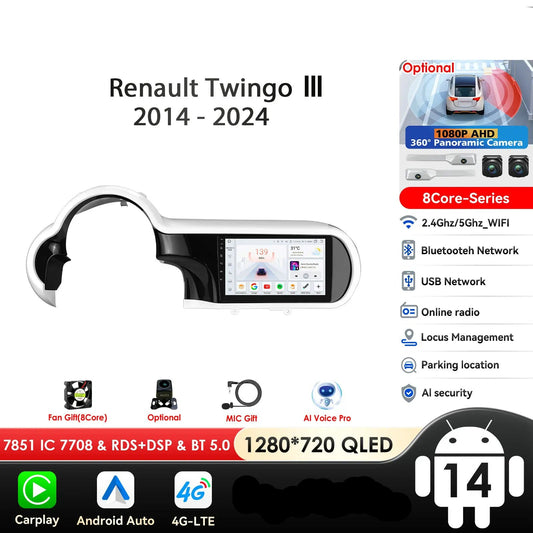 Renault Twingo Ⅲ 2014-2024 9" Android 14 Carplay Android auto wireless wifi bt gps 4g AUTMDPTZ