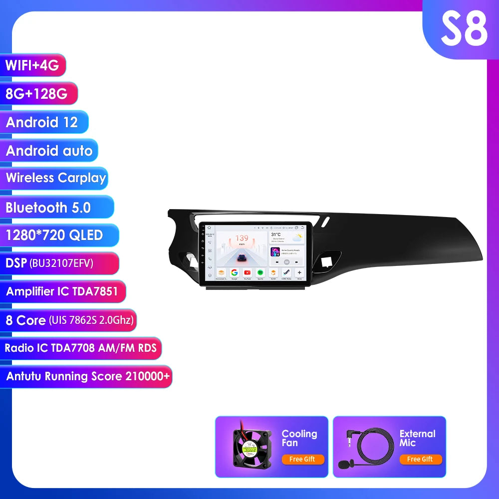 Citroen C3 DS3 2010-2016 Android 14 9" CarPlay Android Auto Radio RDS WIFI GPS BT 4G Car Multimedia autoradio AUTMATRDS3