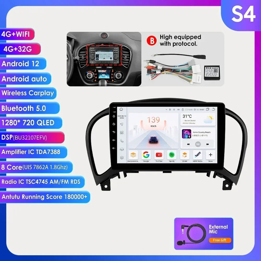 Nissan Juke YF15 2010-2014 9" Android 14 Carplay Android auto wireless wifi bt gps 4g AUTMKJSN