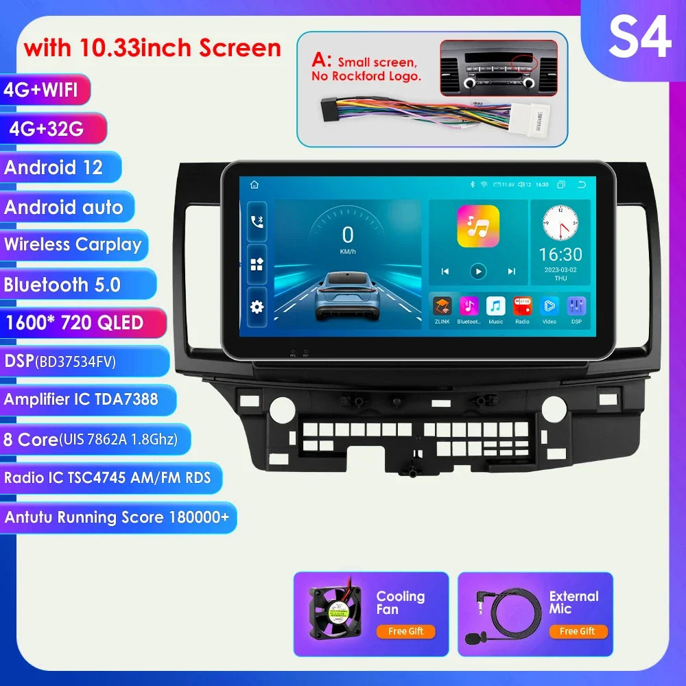Mitsubishi Lancer 2007-2012 9" Android 14 Carplay Android auto wireless wifi bt gps 4g AUTMLCRMT