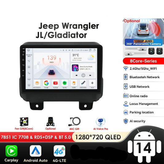 JEEP Wrangler 2018 -2021 9" Android 14 Carplay Android auto wireless wifi bt gps 4g  AUTMOFKI