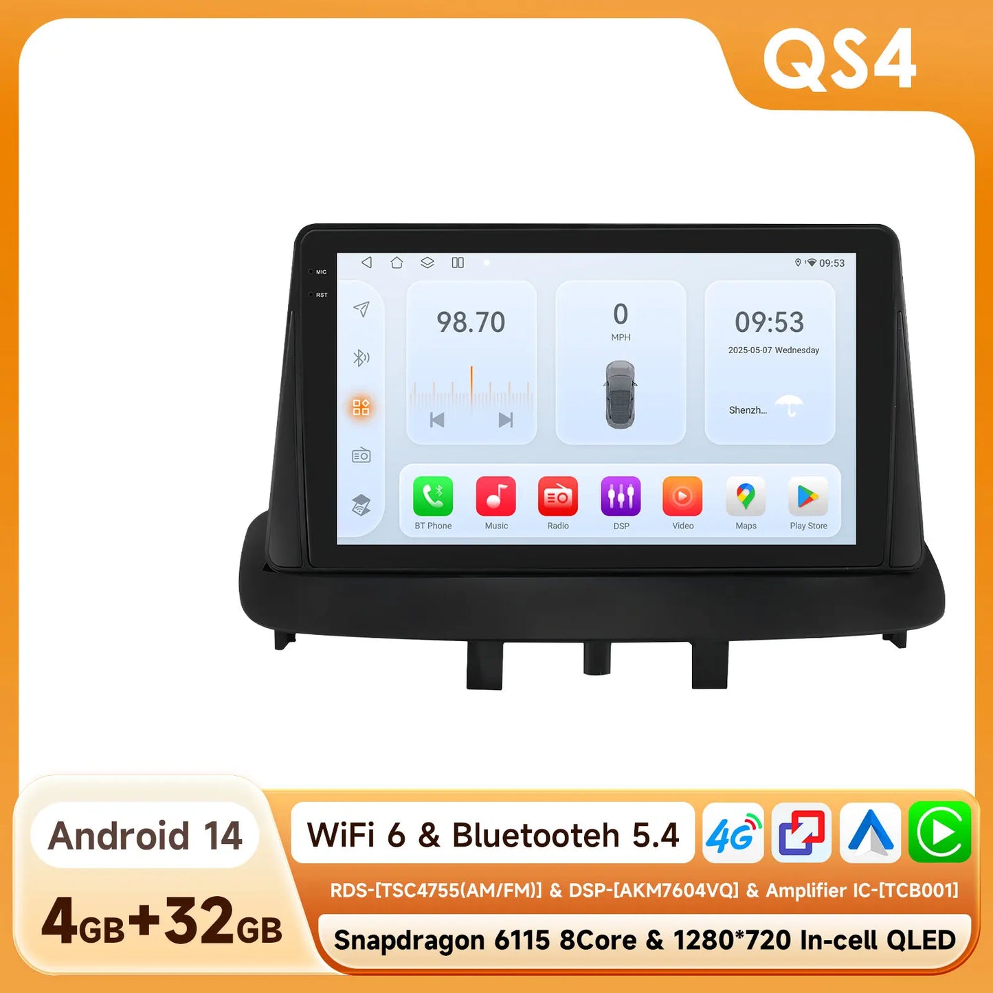 Renault Megane 3 Fluence Samsung SM3 2008-2014 9" Android 14 Carplay Android auto wireless wifi bt gps 4g  AUTMNXGW