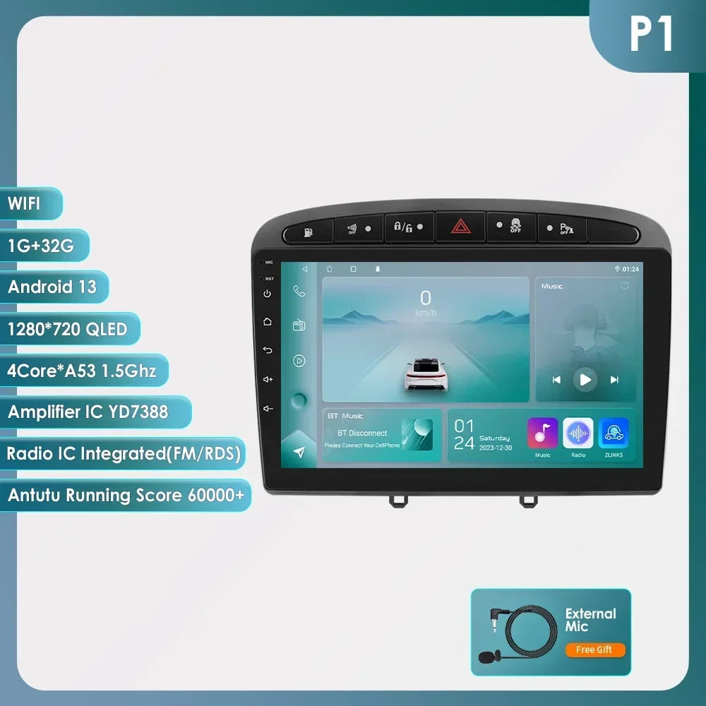 Peugeot 308 308SW Peugeot 9" Android 14 Carplay Android auto wireless wifi bt gps 4g  AUTMAJNZ