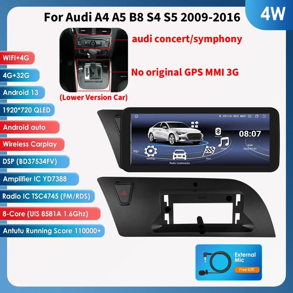 Audi A4 A4L B8 2009 - 2016 10,25" Android 14 Carplay Android auto wireless wifi bt gps 4g  AUTMCYZ9