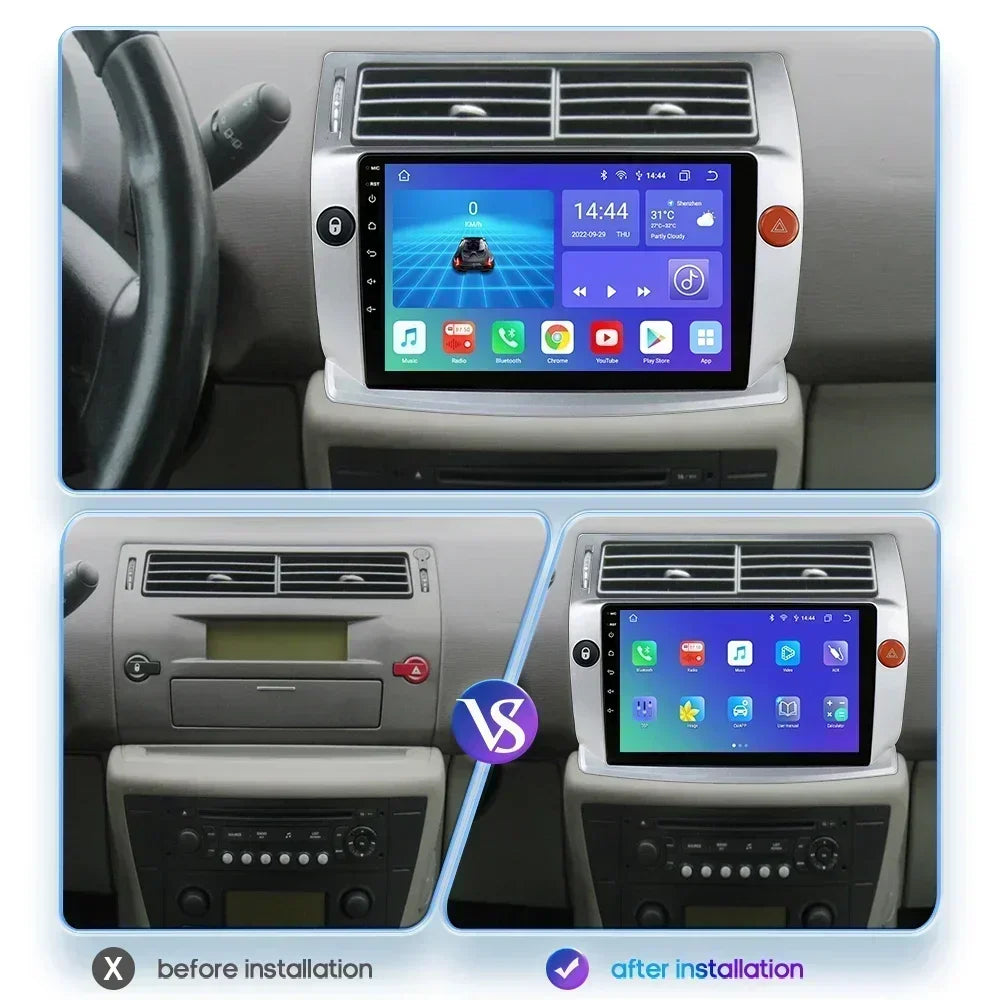 Citroen C4 C-Quatro 2004-2009  9" Android 14 Carplay Android auto wireless wifi bt gps 4g  AUTM4029