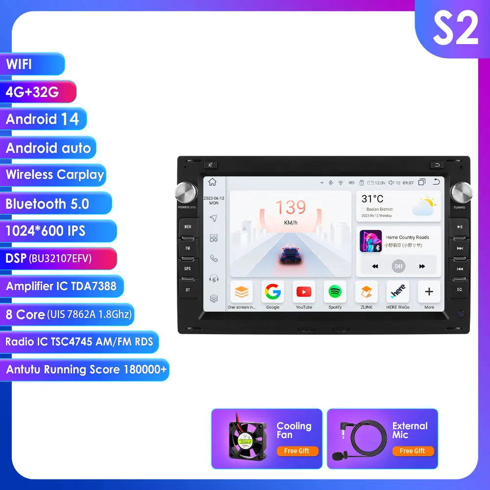 VW Golf 4 Passat POLO Transport T5 Multivan Seat Jetta 7" Android 14 Carplay Android auto wireless wifi bt gps 4g AUTMY82N