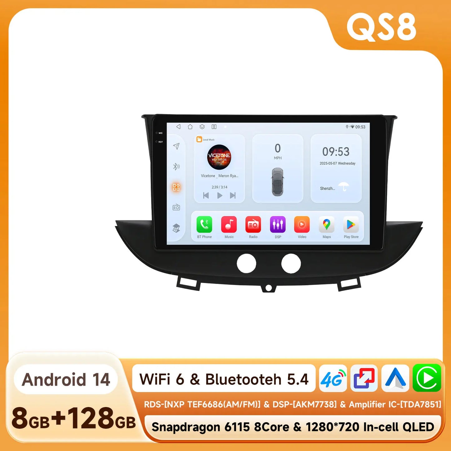 Opel Grandland X Crossland X 2016 - 2020  9" Android 14 Carplay Android auto wireless wifi bt gps 4g  AUTM0DD7