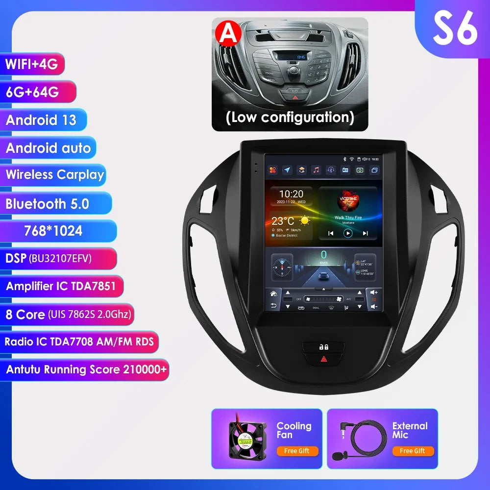 Ford Transit Tourneo 2012-2023 9,7" Android 14 Carplay Android auto wireless wifi bt gps 4g AUTM1KTA