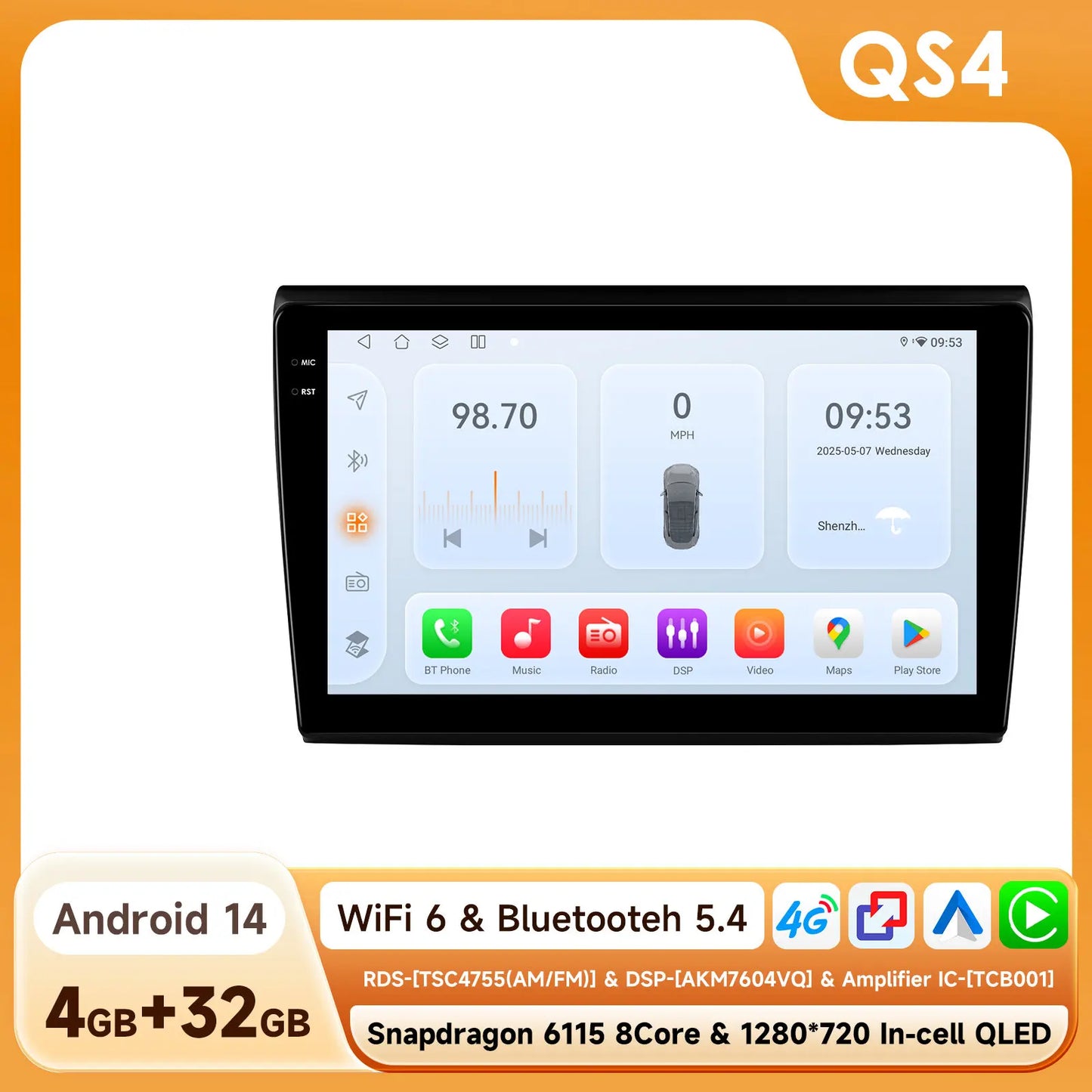 Fiat Bravo 2007 - 2012 9" Android 14 Carplay Android auto wireless wifi bt gps 4g AUTMF9LG