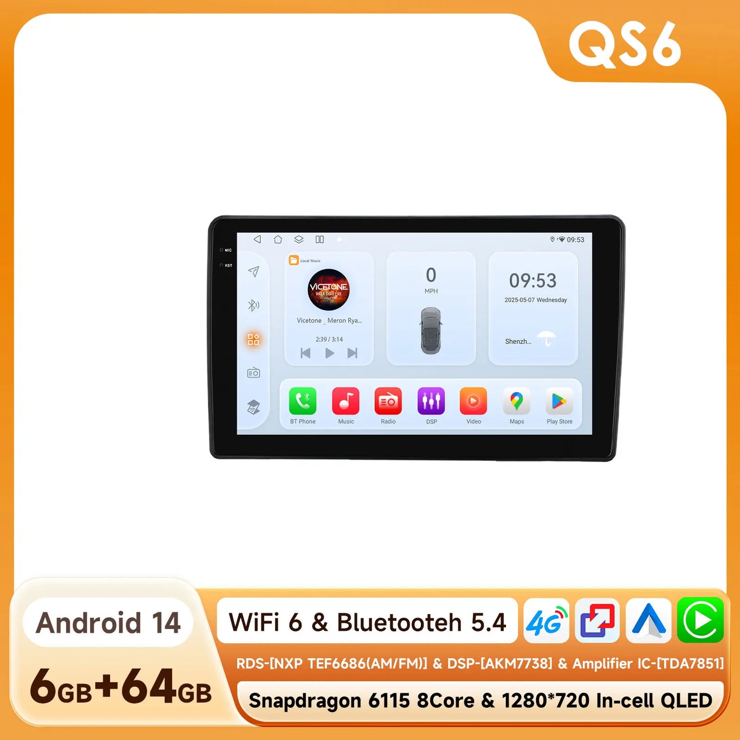 Ford Fiesta 1995-2001 Focus MK1 1998-2004 9" Android 14 Carplay Android auto wireless wifi bt gps 4g AUTM9J8W