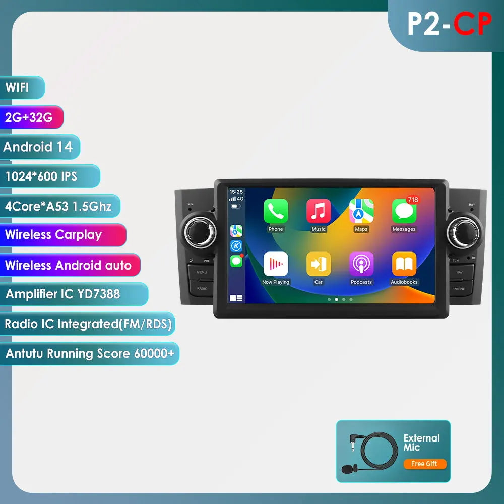 Fiat Grande Punto 7" Android 14 Carplay Android auto wireless wifi bt gps 4g  AUTMQ2E8