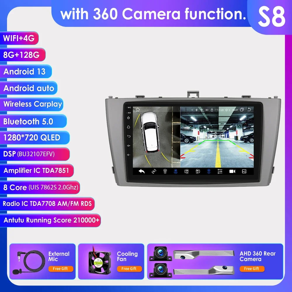 Toyota Avensis T27 2008 - 2015 9" Android 14 Carplay Android auto wireless wifi bt gps 4g  AUTMAVSTY