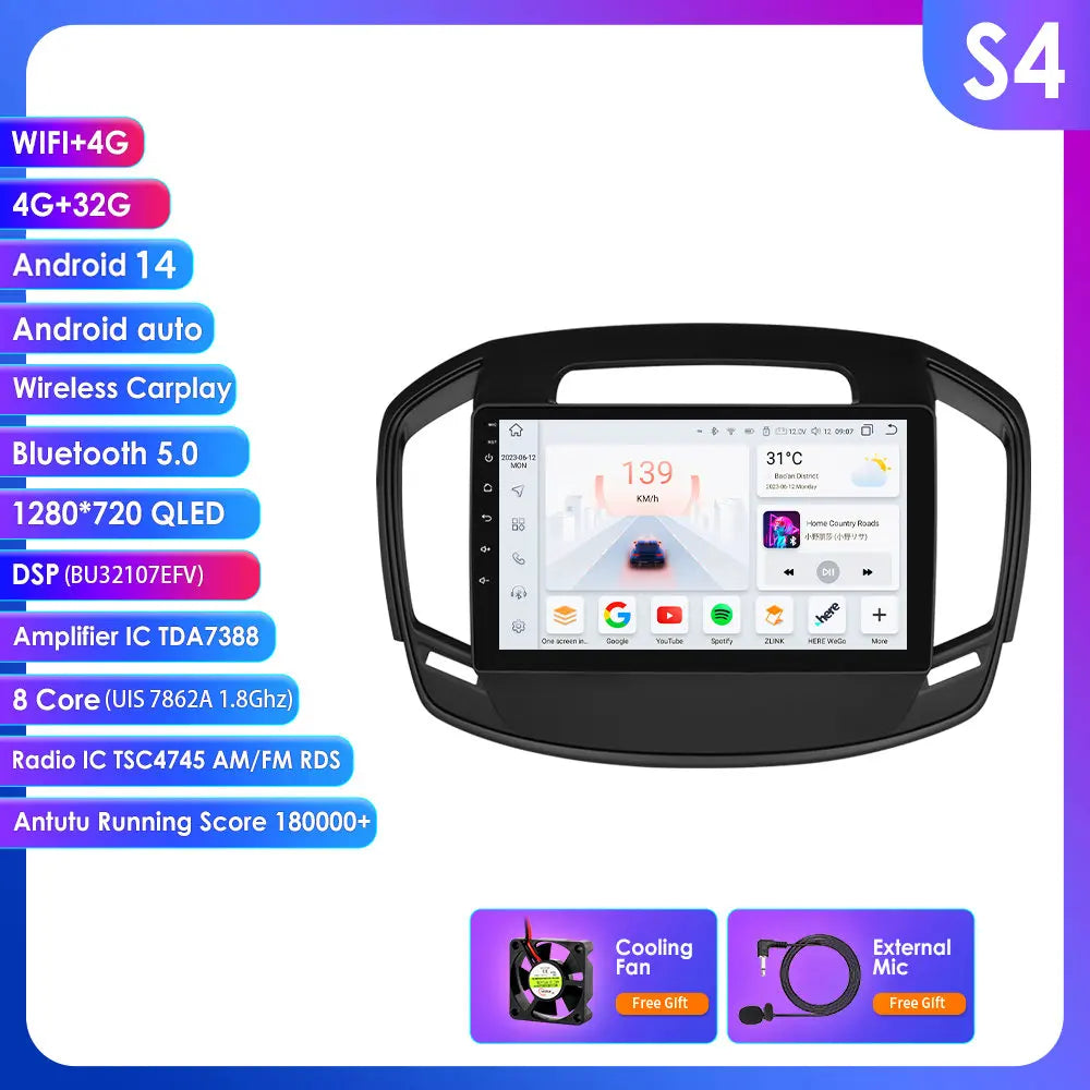Opel Insignia 2009-2017 9" Android 14 Carplay Android auto wireless wifi bt gps 4g  AUTM9ZD8