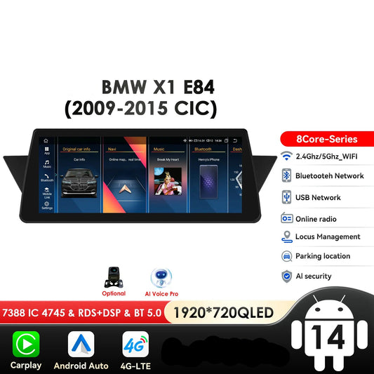 BMW X1 E84 CIC / SENZA MONITOR DI SERIE 2009-2015 10,25'' Android 14  HD IPS Multimedia Player 4G CarPlay Android Auto DSP