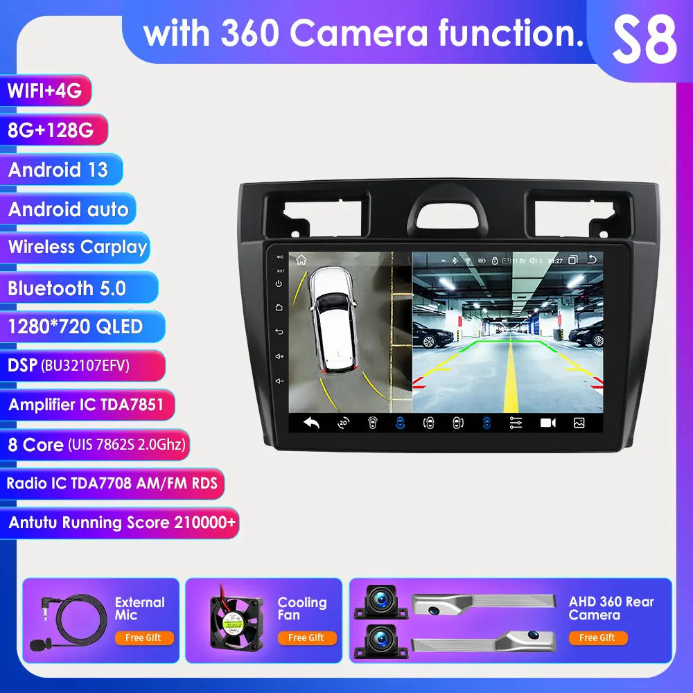 Ford Fiesta Mk VI 5 Mk5 2002 - 2008 9" Android 14 Carplay Android auto wireless wifi bt gps 4g  AUTMRL7L