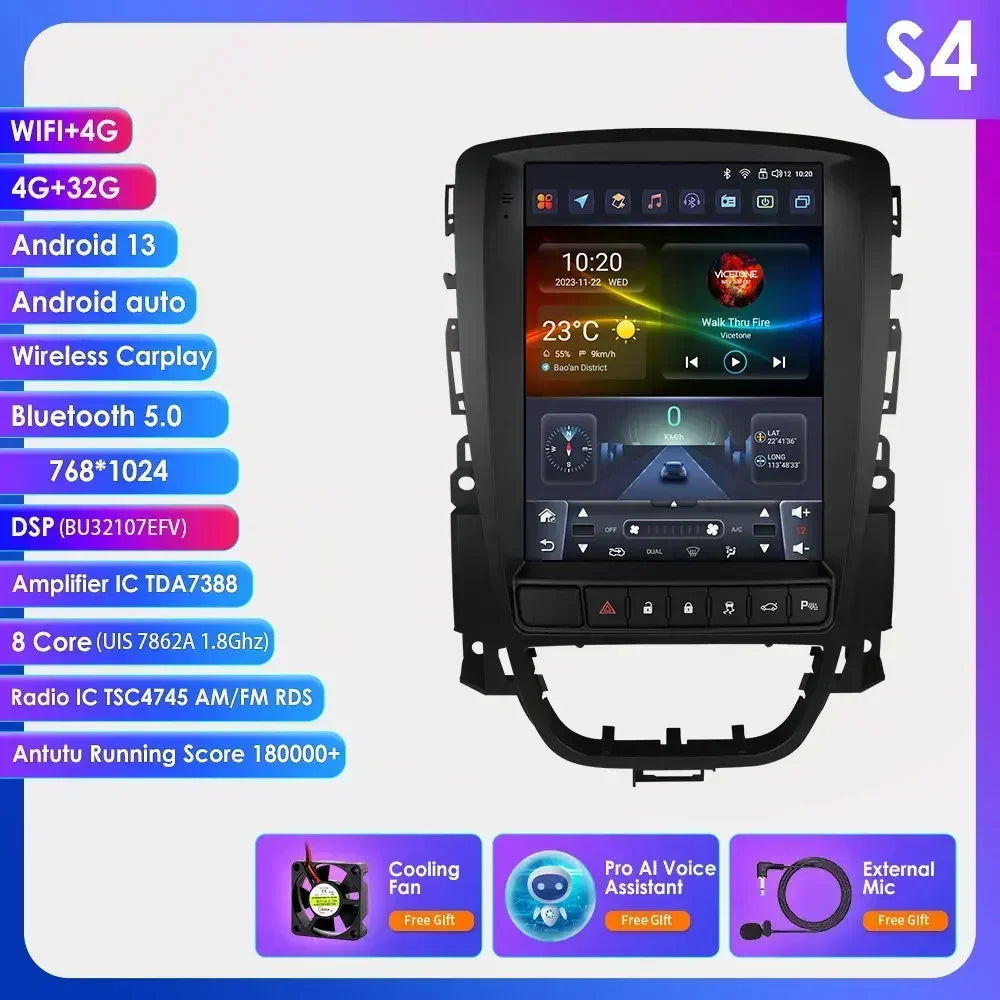 Opel Astra J Vauxhall Buick Verano 2009-2013 9,7" Android 14 Carplay Android auto wireless wifi bt gps 4g  AUTMPT97